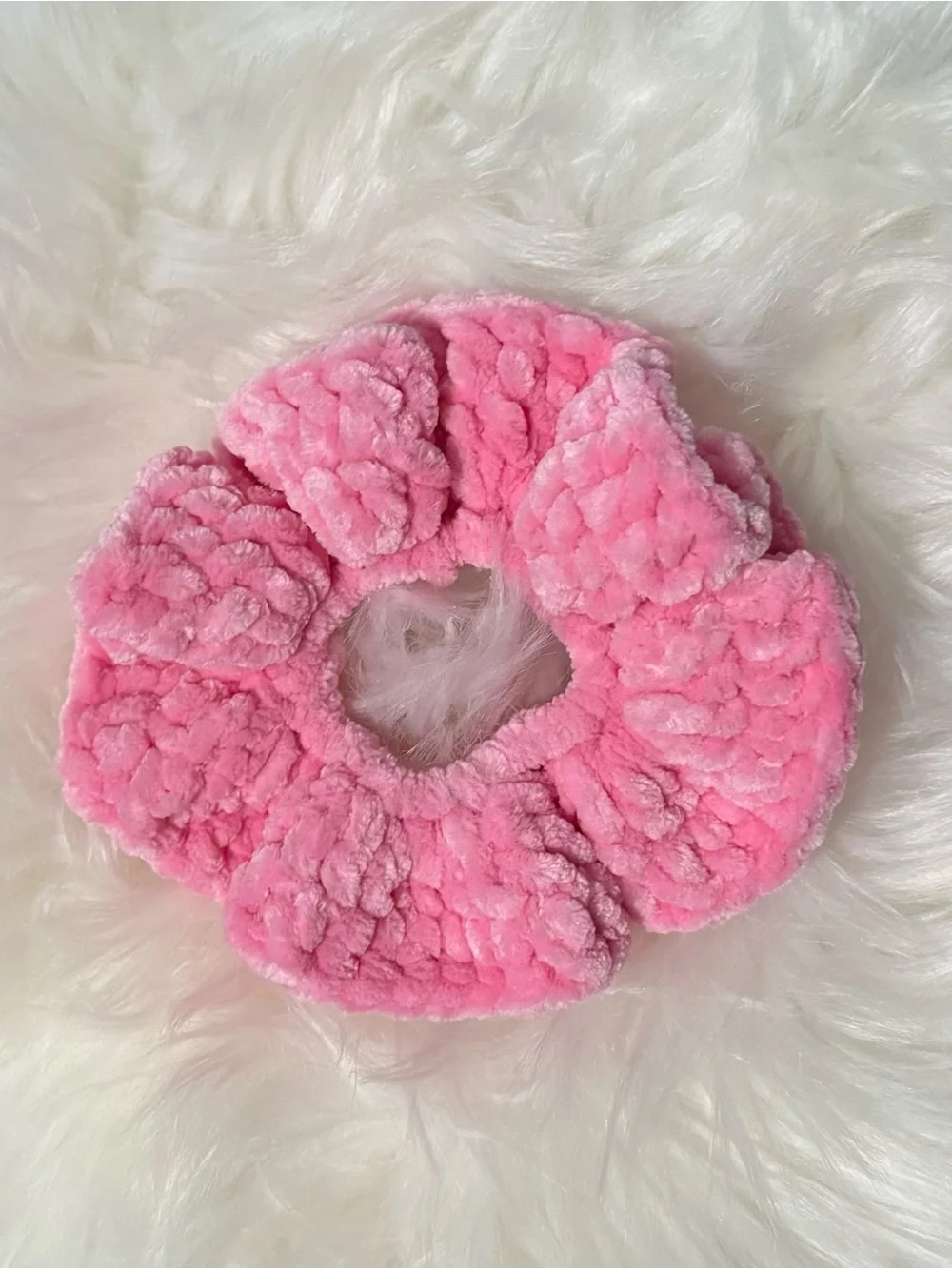 Pink Handmade Velvet Crochet Scrunchie